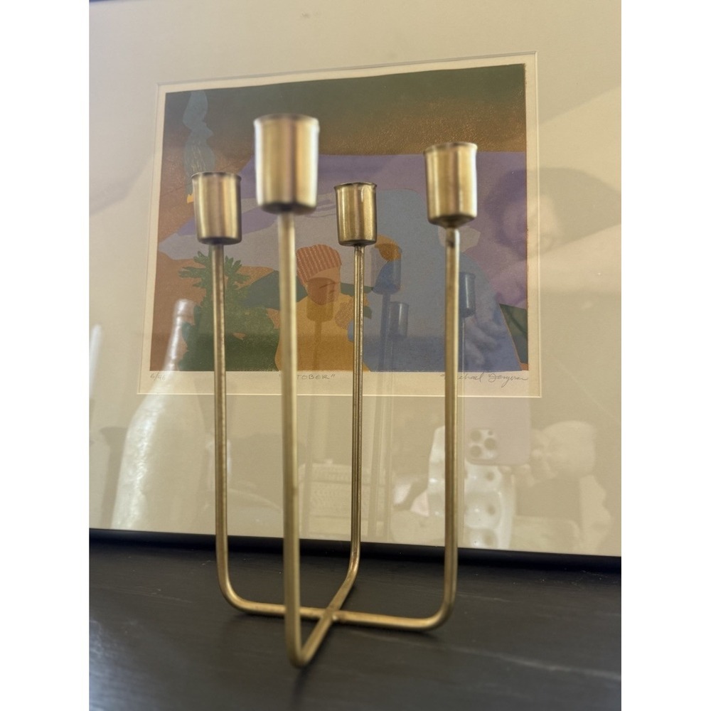 Vintage Brass 4 Stick Candle Holder 9" Tall‎